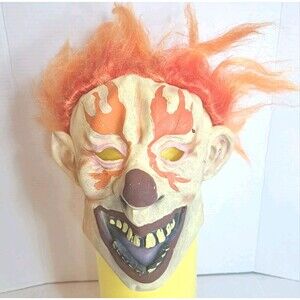 2015 Gemmy Evil Clown Mask Latex Halloween Orange Hair Scary Creepy Demon It